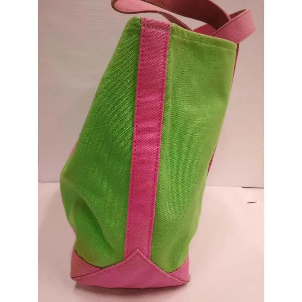 Ralph Lauren Tote Bag Womens Green Pink Canvas Big Pony Embroidered Preppy Beach - Picture 5 of 9
